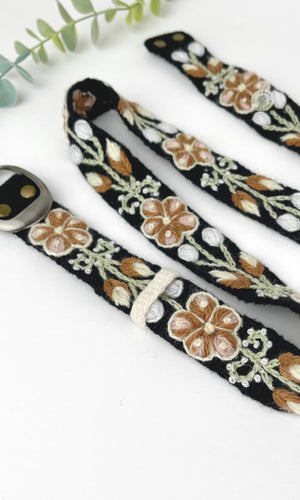 Skinny Cafecito Black Hand Embroidered Belt Cafecito Black- Skinny