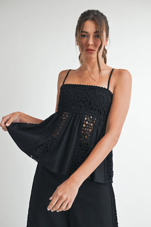 Black Crochet Babydoll Tank Top