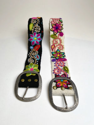 Hand Embroidered Belt Andean Blossom Black - Wide