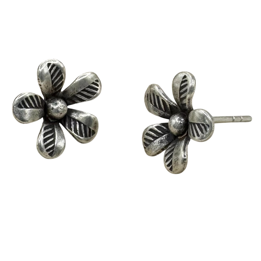 Silver Flower Stud Earrings-Mom I Love You