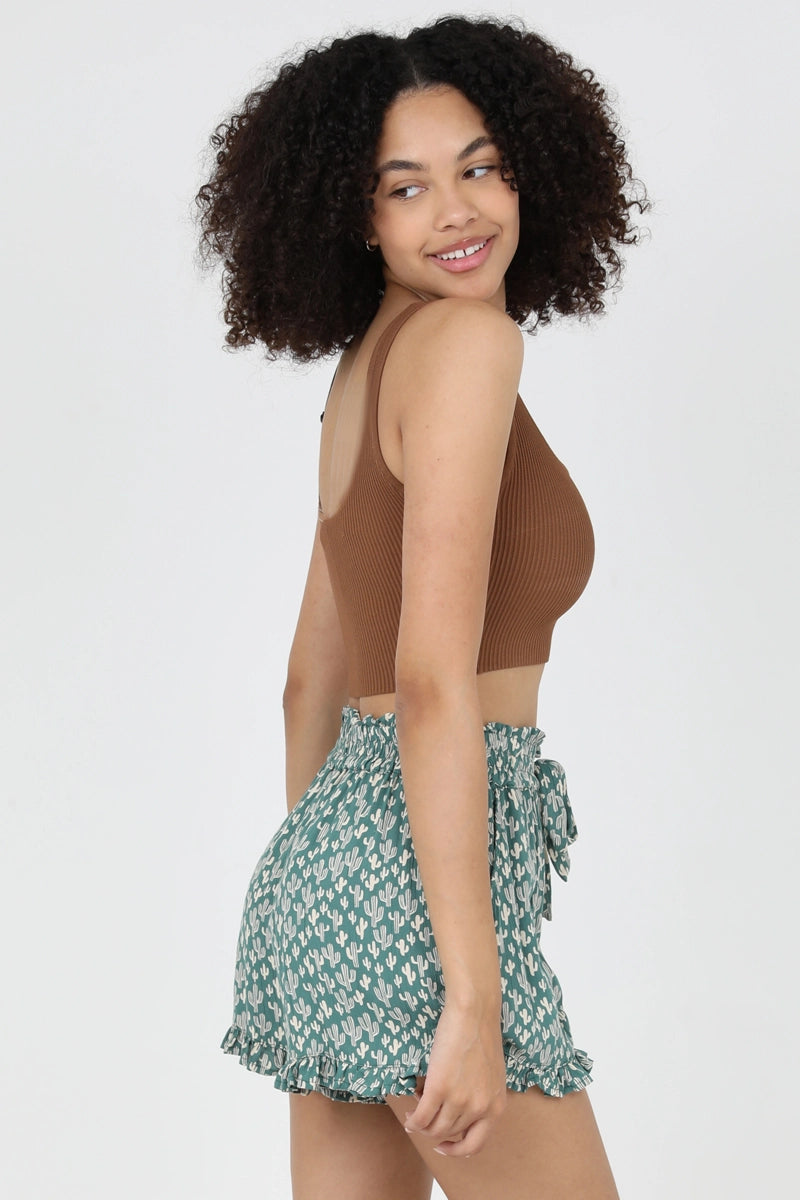 Cactus Print Drawstring Shorts