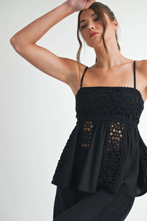 Black Crochet Babydoll Tank Top