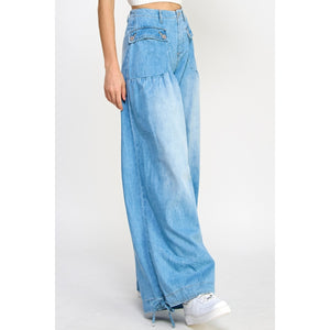 Light Wash Ankle Drawstring Jeans