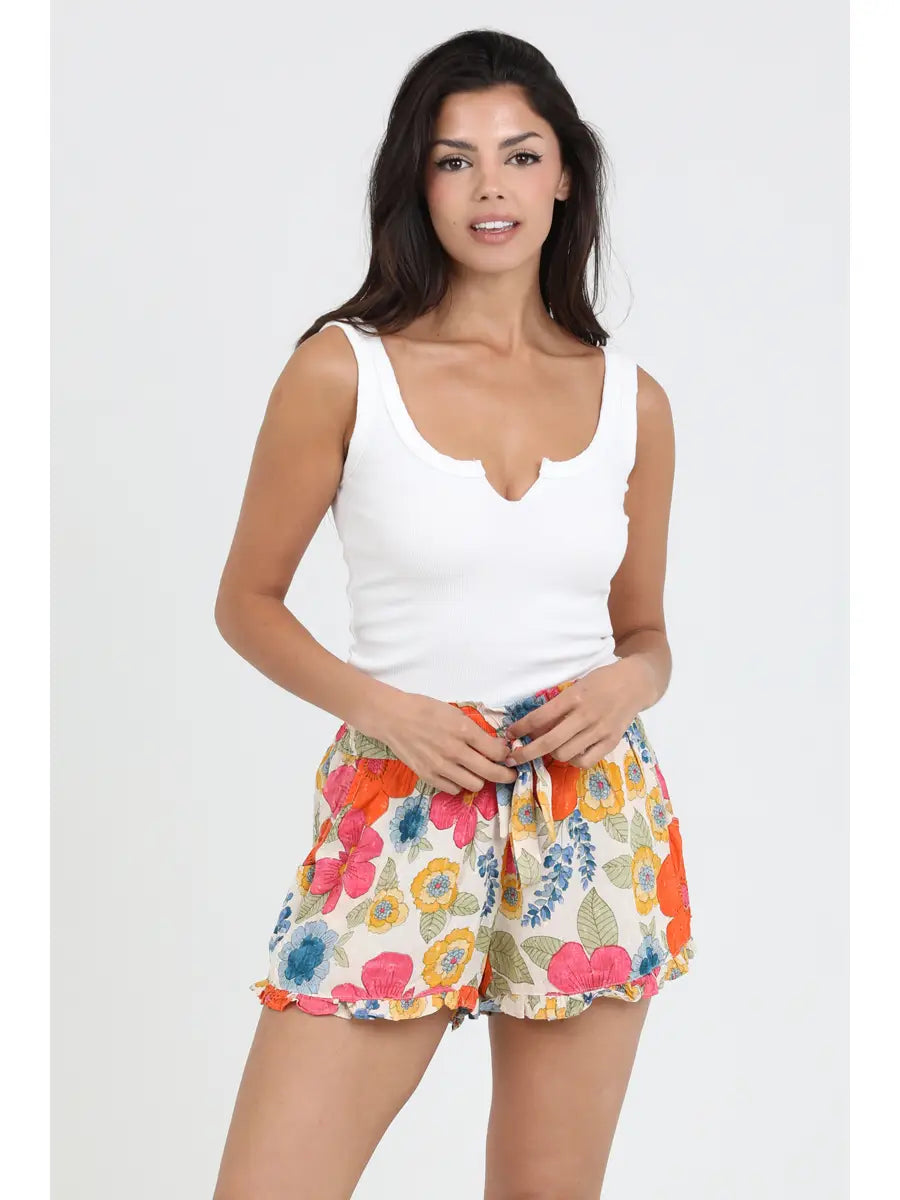 Tropical Floral Ruffle Shorts