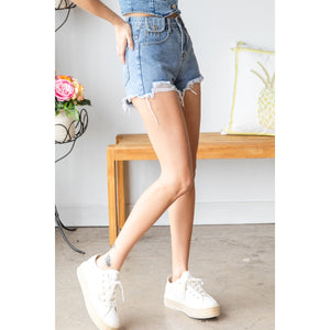 Jean Shorts, Wash Denim, Frayed Hem, Belt Loop flap