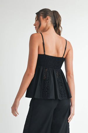 Black Crochet Babydoll Tank Top