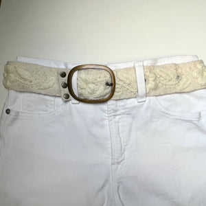 Hand Embroidered Belt Blanca Flor White -Wide