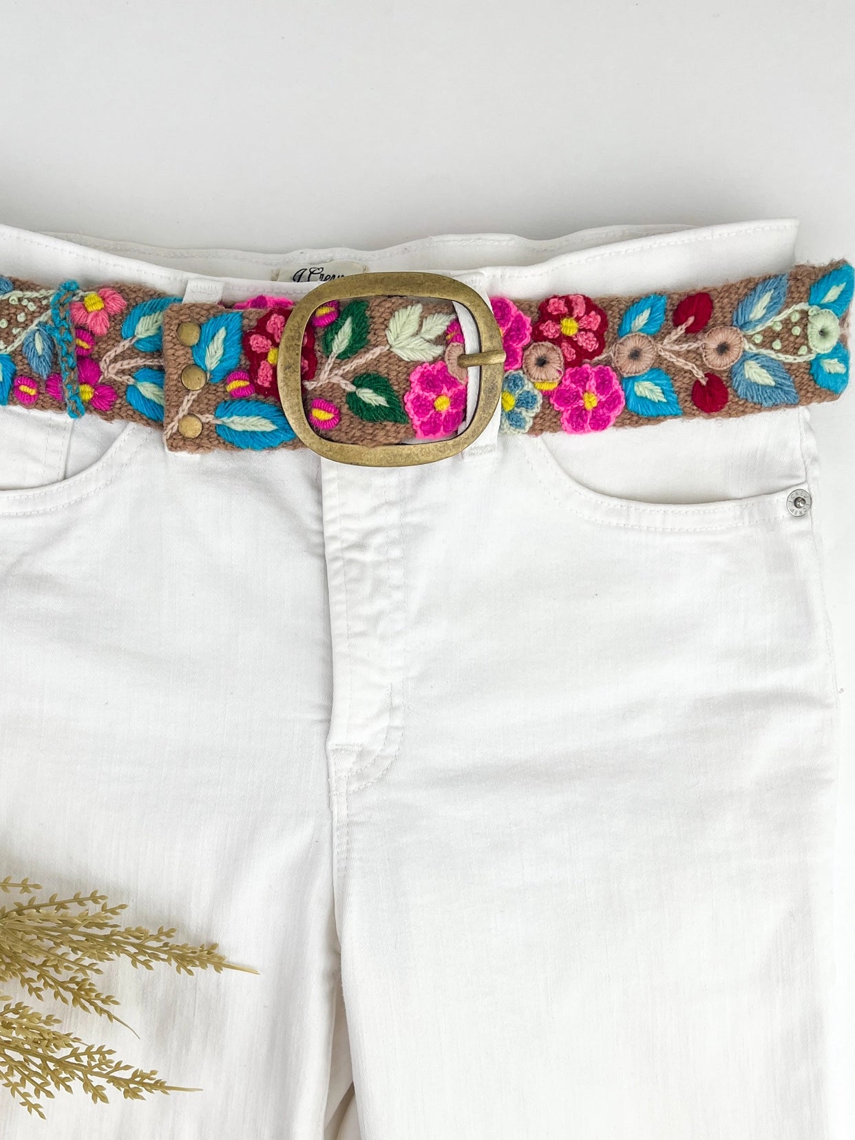 Hand Embroidered Belt Wildberry Mocha Mousse- Wide