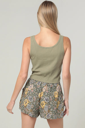 Green & Yellow Floral Lace Trim Shorts