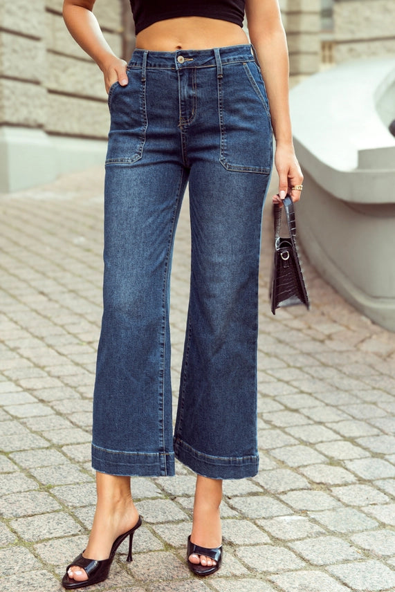 Dark Blue Cropped Straight Leg Jeans