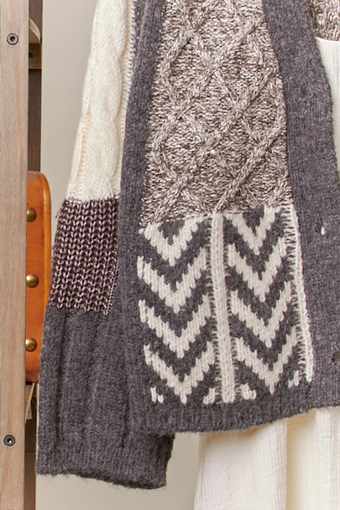 Classic Cardigan - Crocheted  Multi Color-Block, V-Neck