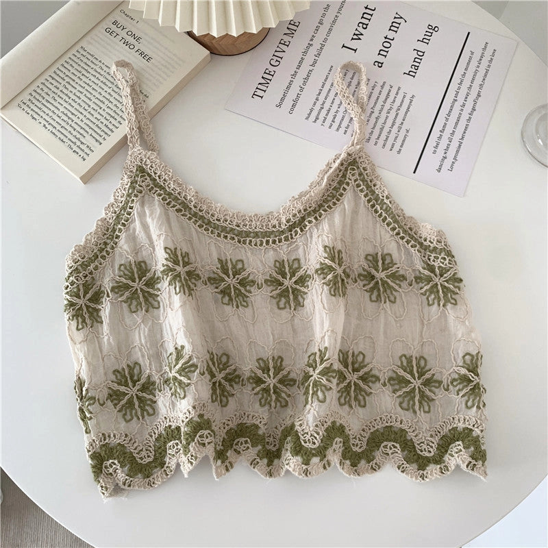 Floral Embroidered Cropped Tank Top