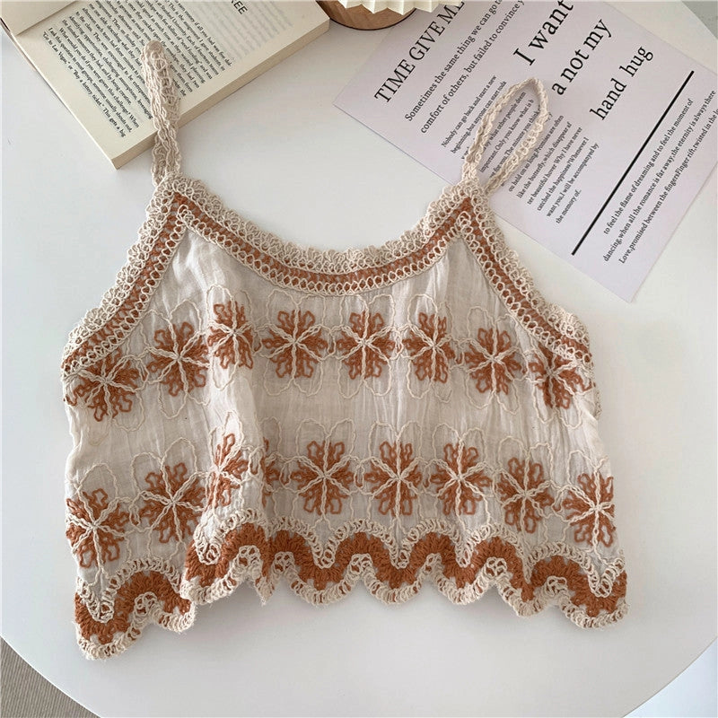 Floral Embroidered Cropped Tank Top