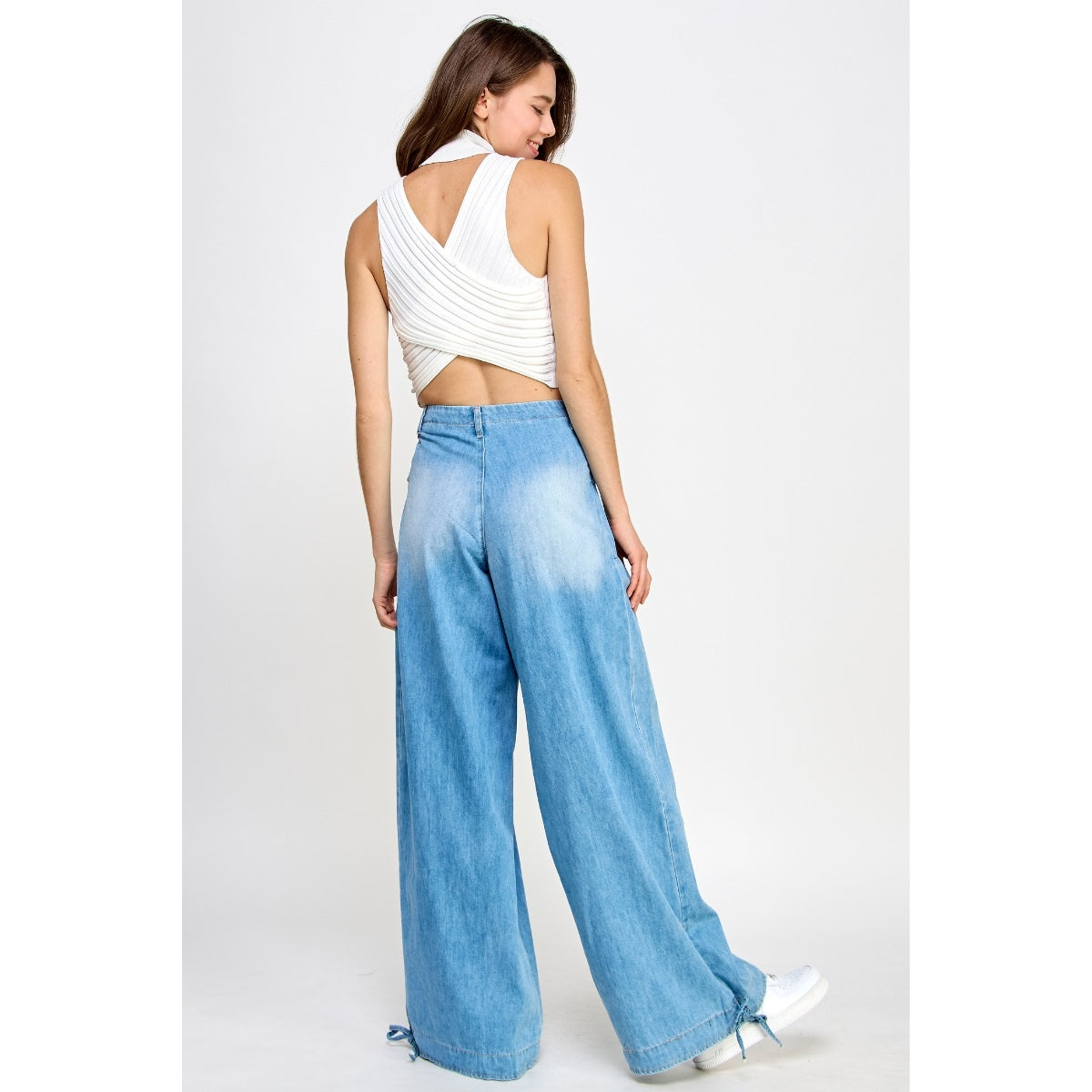 Light Wash Ankle Drawstring Jeans