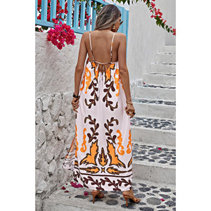 Orange Graphic Print Backless Cami Dress