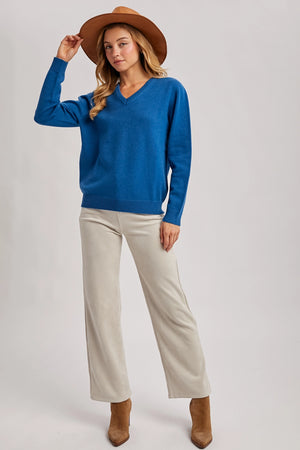 Teal V-Neck "Whole Garment" Sweater