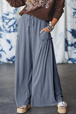 Frill Stretch Pants Blue-Grey