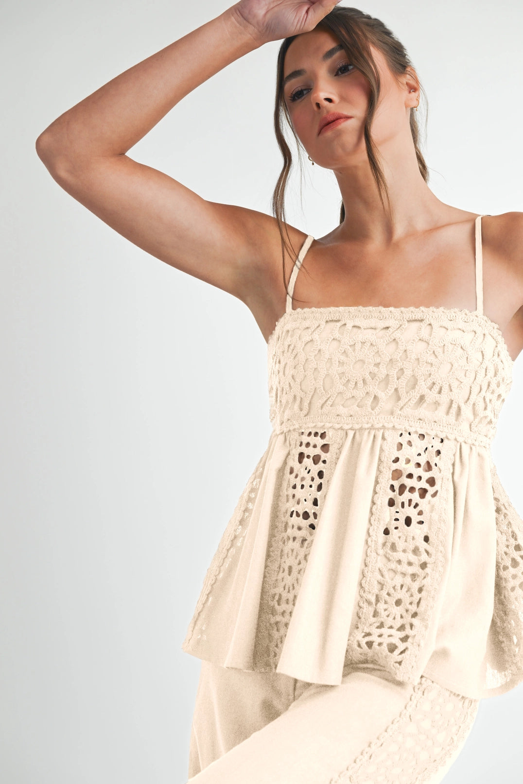 Ivory Crochet Babydoll Tank Top