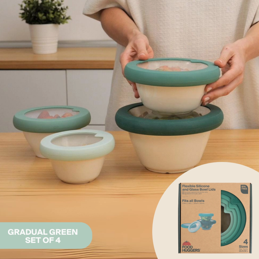 Stackable Lid Hugger Tempered Glass, 4pc Set, Green, XS, S, M, L