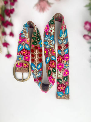 Hand Embroidered Belt Wildberry Mocha Mousse- Wide