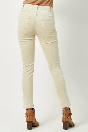 Almond Corduroy Stretch Pants- Distressed