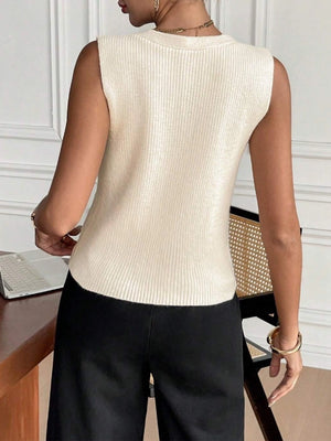 Beige Button-Up Sweater Vest