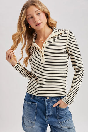 Striped Button-Down Henley Top