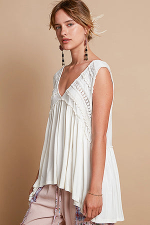 Ivory Babydoll V-Neck Tank Top