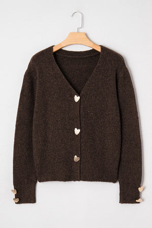 Chocolate Cardigan with  Heart Buttons