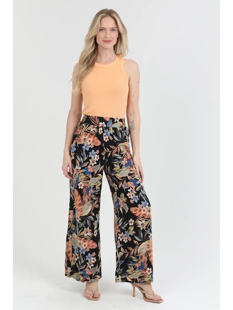 Black Tropical Floral Pants