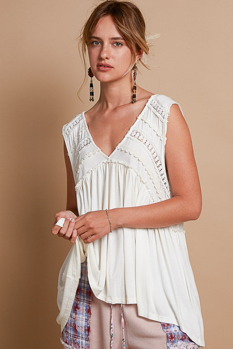 Ivory Babydoll V-Neck Tank Top