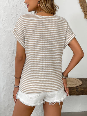 3-Button V-Neck Striped Top