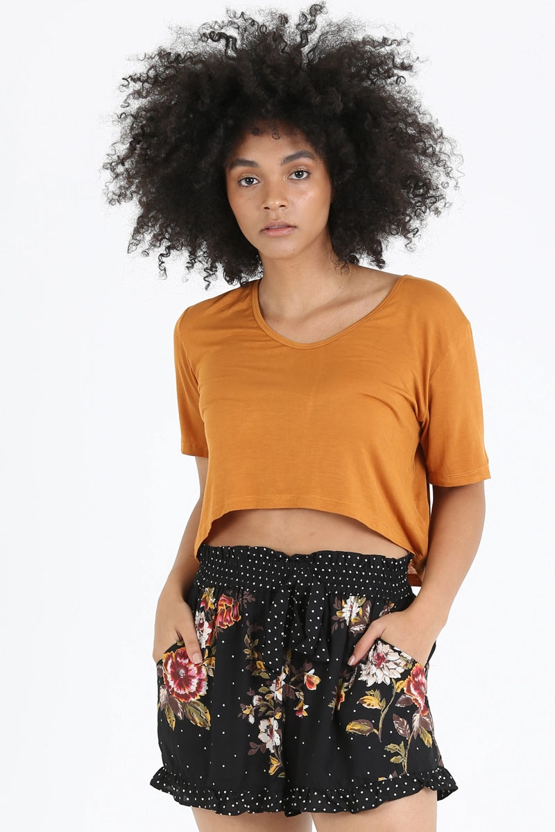 Black Floral Polka Dot Ruffled Shorts
