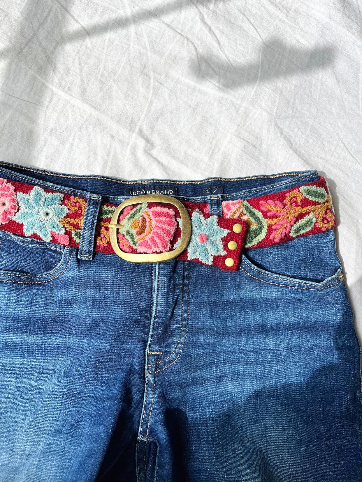 Hand Embroidered Belt Anabel Burgandy - Wide