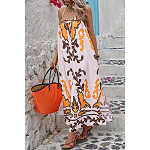 Orange Graphic Print Backless Cami Dress