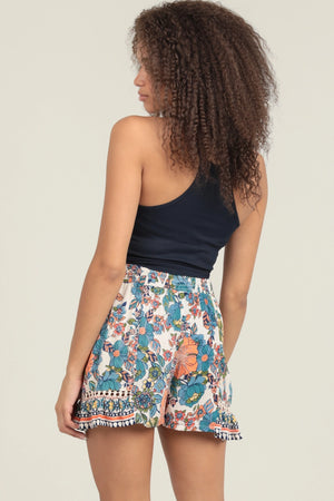 Blue & Orange Floral Ruffled Shorts