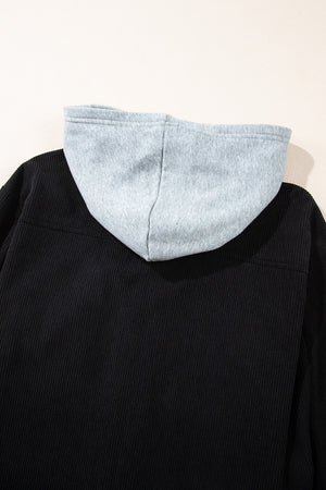 Black Corduroy Hooded Jacket