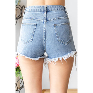 Jean Shorts, Wash Denim, Frayed Hem, Belt Loop flap