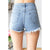 Jean Shorts, Wash Denim, Frayed Hem, Belt Loop flap
