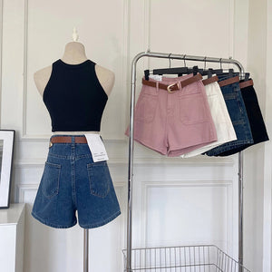 Soft White Denim High Waist Shorts