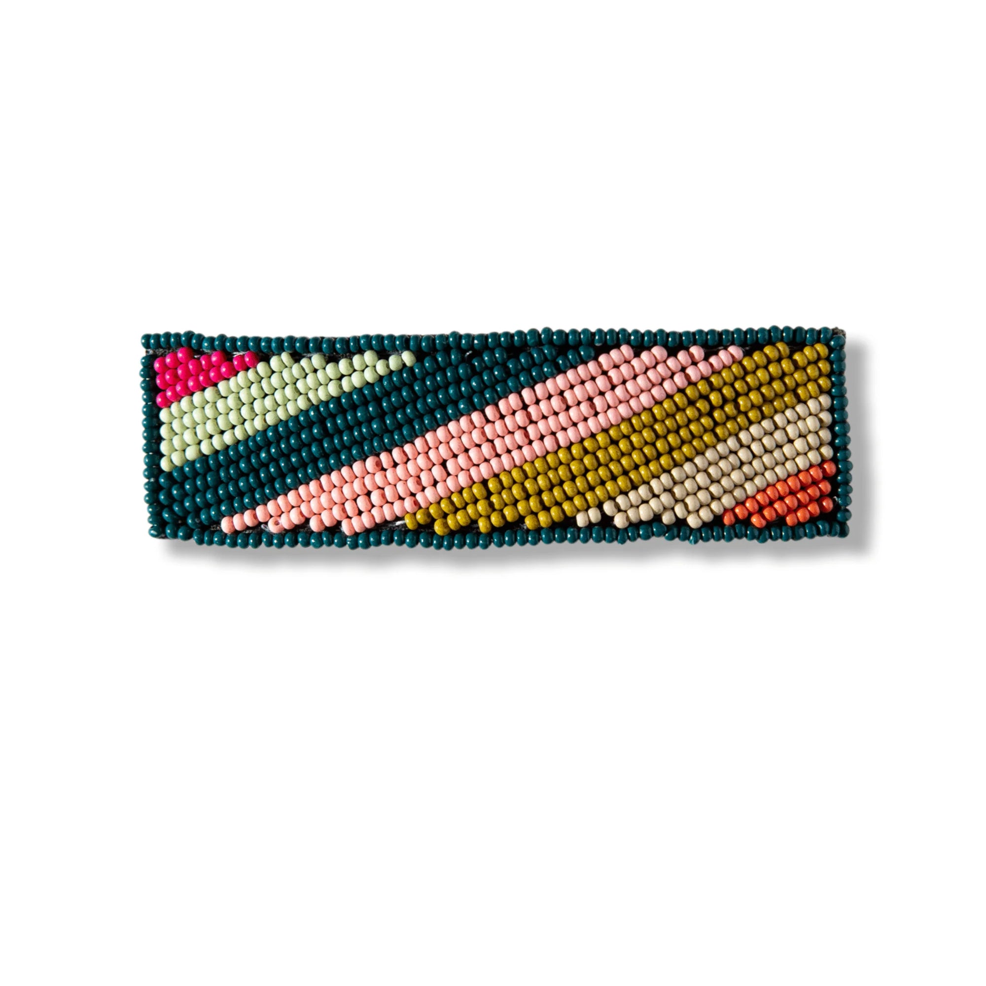 Striped Pink Citron & Peacock Barrette