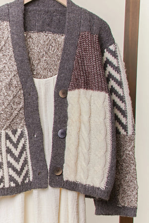 Classic Cardigan - Crocheted  Multi Color-Block, V-Neck
