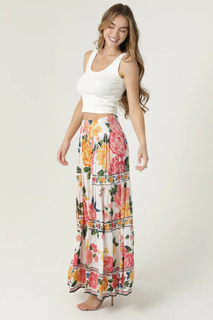 White Floral Wide Leg Pants