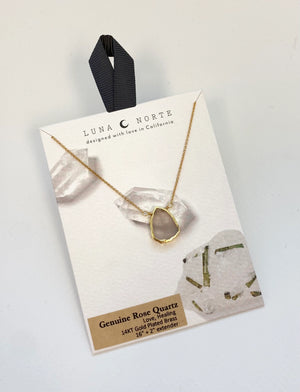 Rose Quartz Necklace Gold Earth, Wind, Fire