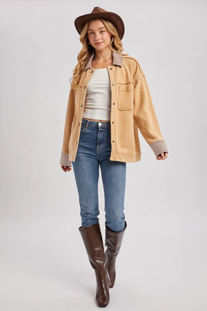 Button Down Washed Cotton Fleece Jacket