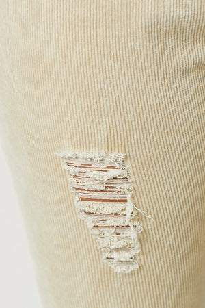 Almond Corduroy Stretch Pants- Distressed