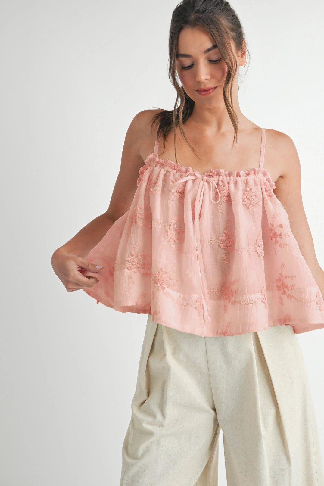 Pink Embroidered Tank Top