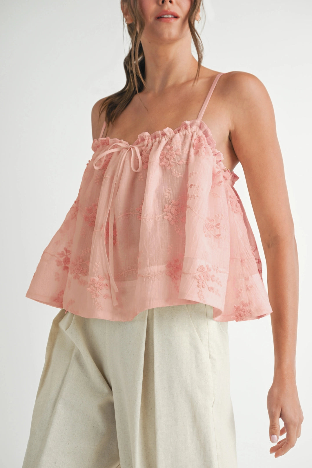 Pink Embroidered Tank Top