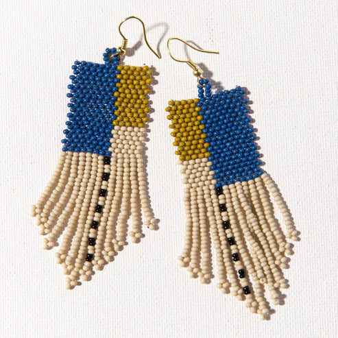 Lapis Citron & Ivory Long Triangle Earrings