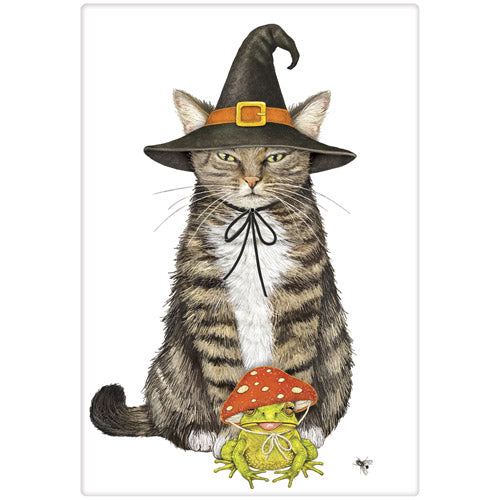 Witch Cat & Mushroom Frog Floursack Dish Towel